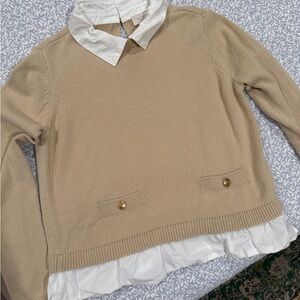 Loft Poplin Layered Mixed Media Sweater